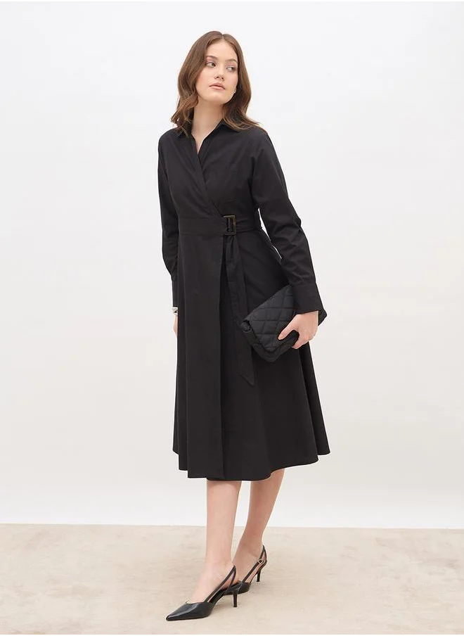 ستايلي Styli Solid Collared Wrap Midi Dress