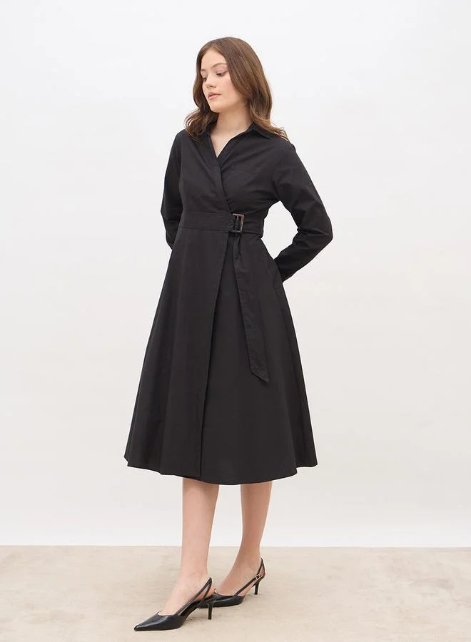 Styli Styli Solid Collared Wrap Midi Dress