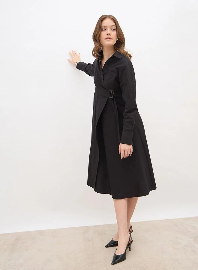 Styli Styli Solid Collared Wrap Midi Dress