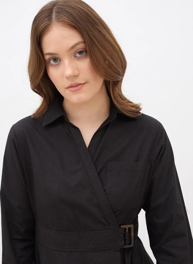 Styli Styli Solid Collared Wrap Midi Dress