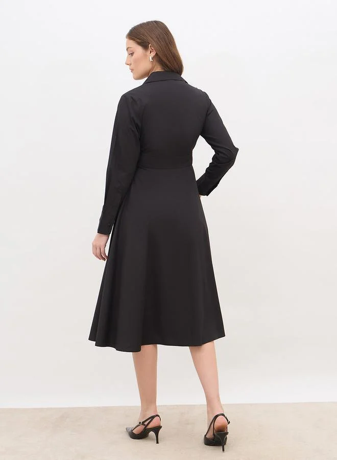 Styli Styli Solid Collared Wrap Midi Dress