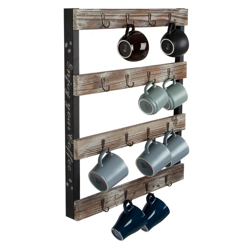J JACKCUBE DESIGN Coffee Mug Holder Wall Mounted Rustic Wood Cup Organizer with 16-Hooks Hanging Rack for Home, Kitchen Display Storage and Collection : MK519A - Image 1