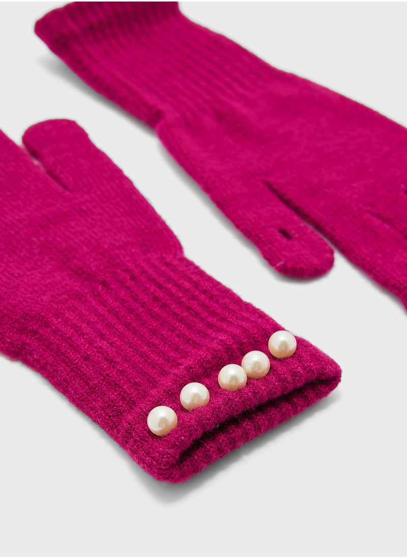 ELLA Pearl Detail Knitted Winter Glove  - Image 4