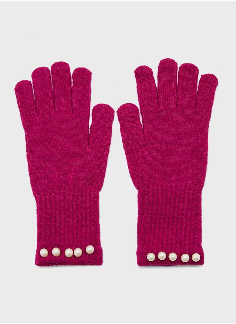 ELLA Pearl Detail Knitted Winter Glove  - Image 2