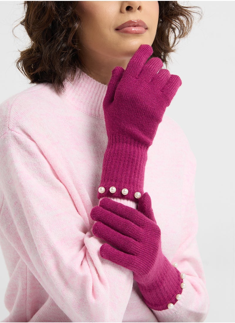 ELLA Pearl Detail Knitted Winter Glove  - Image 5