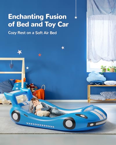 QPAU Blow up Inflatable Toddler Travel Bed with Sides, Toddler Air Mattress for Camping, Traveling, Hotel, or Home Use, Hand Pump Included (Blue) - Image 2