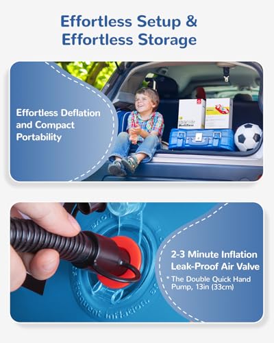 QPAU Blow up Inflatable Toddler Travel Bed with Sides, Toddler Air Mattress for Camping, Traveling, Hotel, or Home Use, Hand Pump Included (Blue) - Image 5