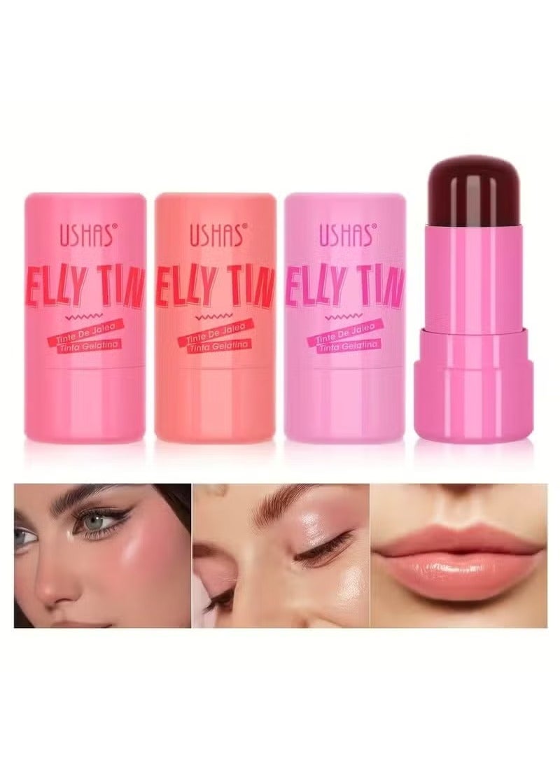 Ushas 4 Colors Jelly Blush Stick Lip Balm Eyeshadow 3-in-1 Multi-Use Matte Blush Moisturize Brighten Lip Gloss(4pcs) - Image 1