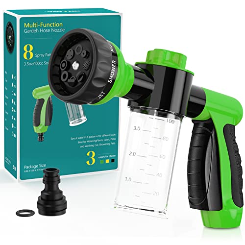 OUTWAY Garden Hose Nozzle, High Pressure Spray Gun Nozzle, 8 Spray Patterns for Watering Plants, Lawn, Patio, Cleaning, Showering Pet with 3.5oz/100cc Soap Dispenser Bottle - Image 1