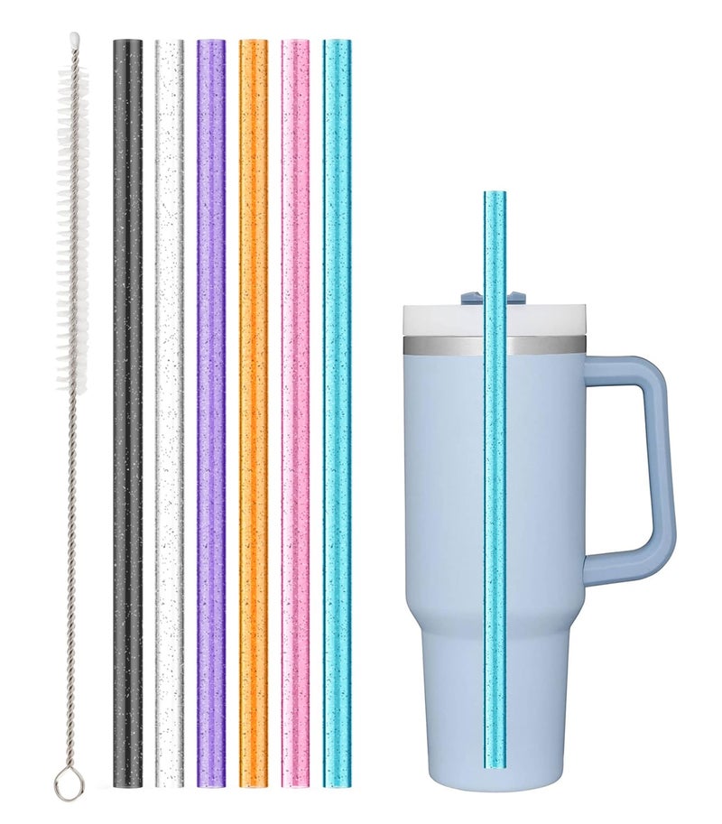 Beonsky Replacement Straw Compatible with Stanley 40 oz 30 oz Cup Tumbler 6 Pack Reusable Straw with Cleaning Brush Plastic Color Dishwasher Safe 