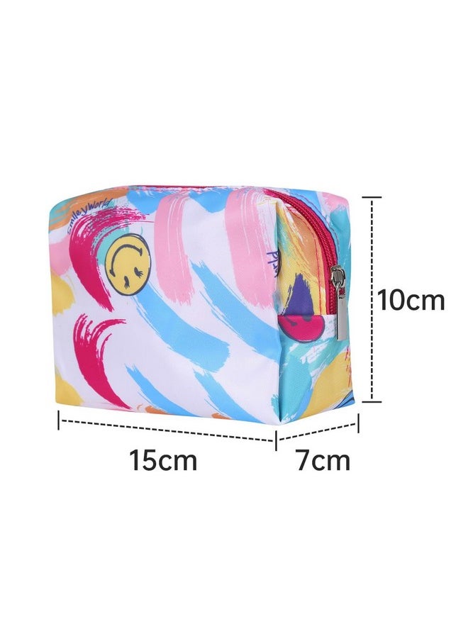 Miniso Pouch For Travel Makeup Pouch For Girls, Smileyworld Makeup Organizer Bag, Small Travel Toiletry Bag For Travel Tools (15X7X10Cm) Blue  - Image 3