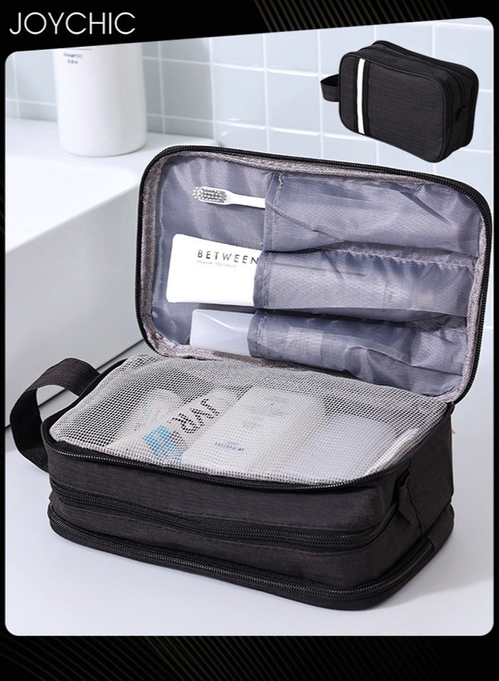 Joychic Dry and Wet Separation Large Capacity Cosmetic Bag for Women and Men Portable Waterproof Travel Business Trip Toiletry Bag Multi-purpose Storage Organizer Black  - Image 1