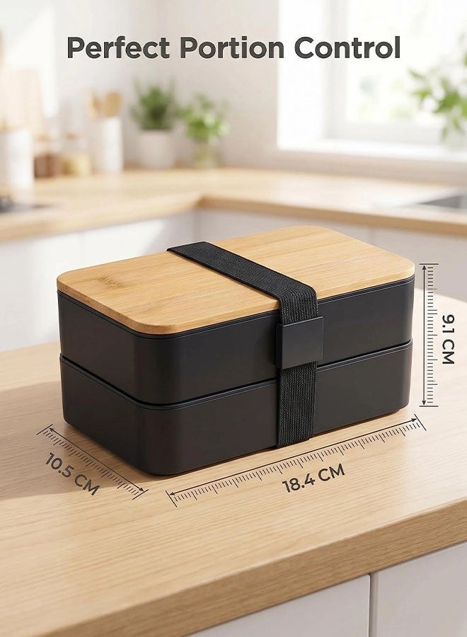 MLADEN Lunch Box, Wooden Grain Microwave Safe Large Capacity Bento Box – Back to School Must-Have, Portable Double-Layer Lunch Container with Insulated Bag & Cutlery (Knife, Fork, Spoon) for Students, Office, Travel - Image 3