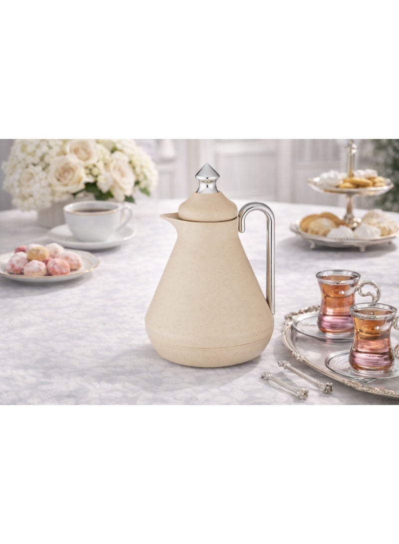 Host 🍵✨HOST Luxury Tea Thermos in elegant beige with a shiny silver handle – 1 liter capacity for sophisticated hospitality - Image 1