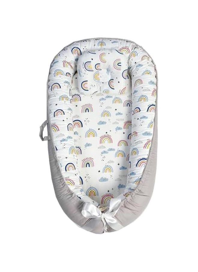 HOOKOR Baby Lounger, Baby Nest for Co Sleeping, Ultra Soft and Breathable Cotton, Portable & Lightweight for Traveling, Perfect for Bassinet & Cribs, Essential for Newborn (Rainbow)  - Image 1