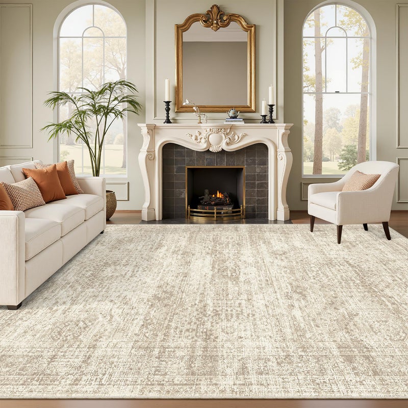 Soalmost Washable Area Rug 8x10, Large Soft Rugs for Living Room Vintage Beige Carpet 8x10 Area Rugs for Bedroom Dining Room Non-Slip Stain Resistant Under Table Rug - Image 1