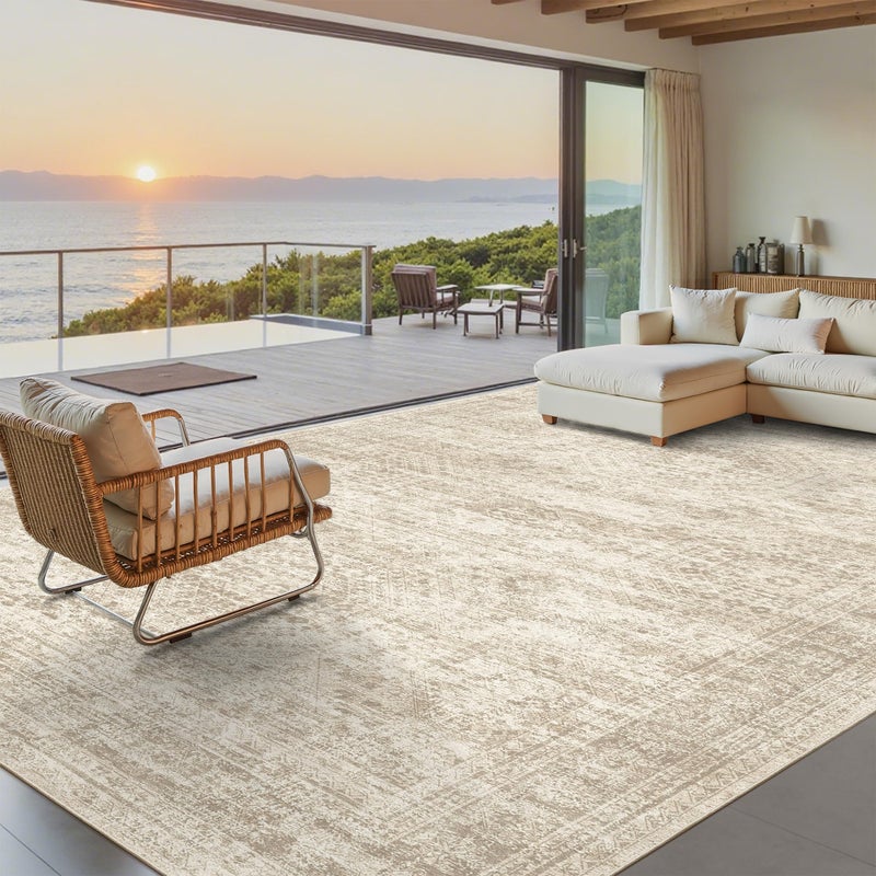Soalmost Washable Area Rug 8x10, Large Soft Rugs for Living Room Vintage Beige Carpet 8x10 Area Rugs for Bedroom Dining Room Non-Slip Stain Resistant Under Table Rug - Image 2