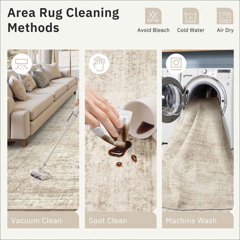 Soalmost Washable Area Rug 8x10, Large Soft Rugs for Living Room Vintage Beige Carpet 8x10 Area Rugs for Bedroom Dining Room Non-Slip Stain Resistant Under Table Rug - Image 4