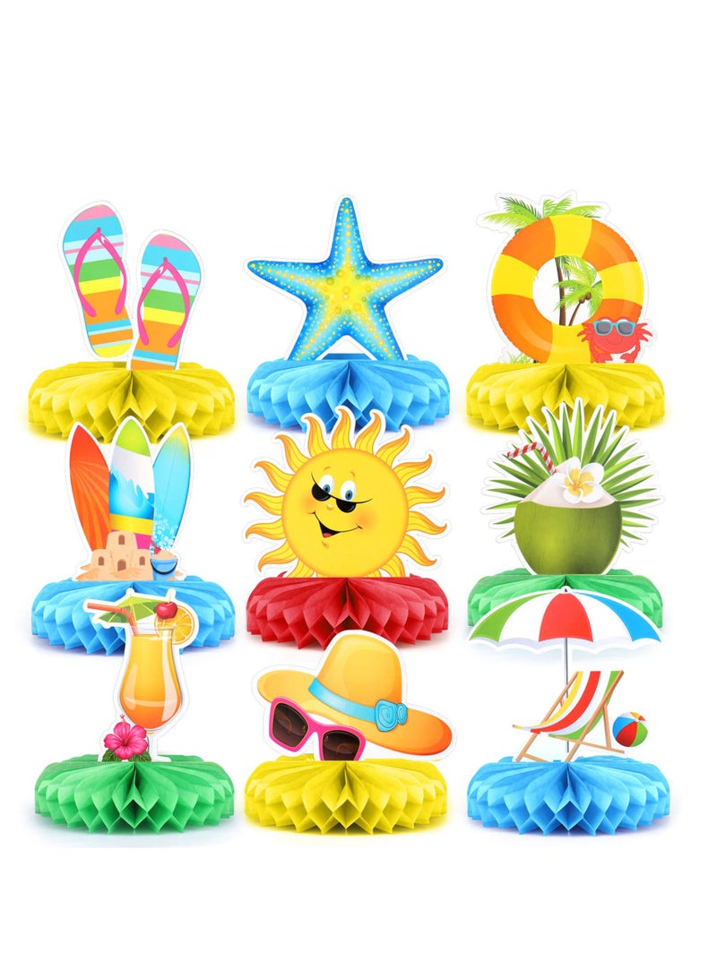 KASTWAVE Summer Party Decoration, Honeycomb Centerpieces, 9 Pcs Summer Beach Pool Party Table Toppers, Beach Party Decorations, Pool Party Decorations Supplies for Beach Birthday Party Photo Props - Image 1
