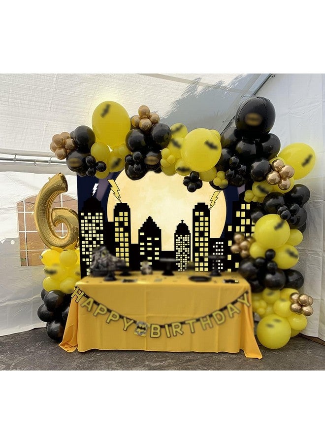 RUYI Superhero Super City Photography Backdrop 7X5Ft Yellow Full Moon Skyline Cityscape Photo Background Newborn Baby Shower Kids Birthday Party Cake Table Decoration Banner Props - Image 3