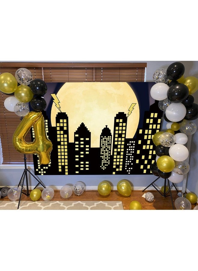 RUYI Superhero Super City Photography Backdrop 7X5Ft Yellow Full Moon Skyline Cityscape Photo Background Newborn Baby Shower Kids Birthday Party Cake Table Decoration Banner Props - Image 5