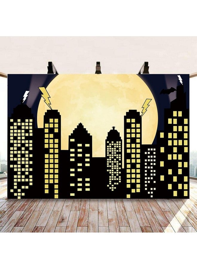 RUYI Superhero Super City Photography Backdrop 7X5Ft Yellow Full Moon Skyline Cityscape Photo Background Newborn Baby Shower Kids Birthday Party Cake Table Decoration Banner Props - Image 2