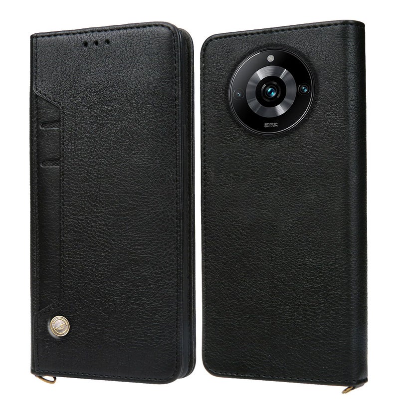 ClickCase كليك كيس لجهاز ريال مي نارزو 60 5G سلسلة فليب المحفظة الجلدية مع غطاء فليب بإغلاق مغناطيسي وحامل مدمج لجهاز ريال مي نارزو 60 5G (أسود) - Image 1