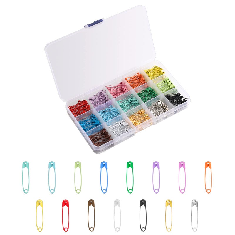 KINBOM 300pcs 32mm Colored Safety Pins 15 Colors Metal Safety Pins for Art Craft Sewing and Jewelry Making