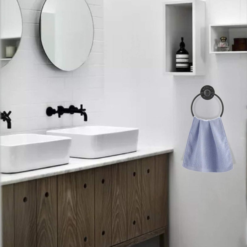HighFree Industrial Towel Ring, Farmhouse Pipe Hand Towel Holder, Matte Black Wall Mounted Bathroom Hardware, Rustic Towel Ring for Bathroom (1) - Image 5