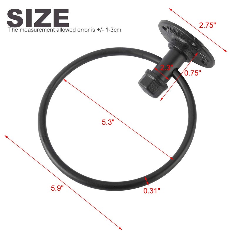 HighFree Industrial Towel Ring, Farmhouse Pipe Hand Towel Holder, Matte Black Wall Mounted Bathroom Hardware, Rustic Towel Ring for Bathroom (1) - Image 2