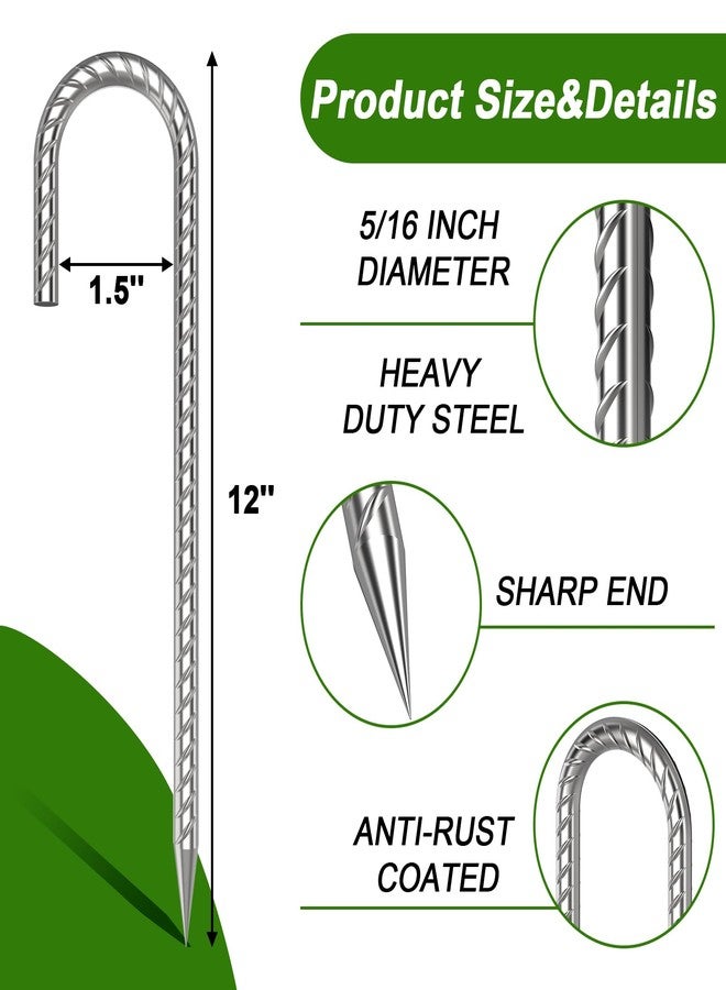AAGUT Rebar Stakes 12 Inch J Hook Heavy Duty 6 Pack, 5/16 Inch Galvanized Metal Steel Ground Anchors Chain Link Fence Stakes for Camping Tent, Inflatables, Yard Decorations, Canopies & Swing Sets - Image 2