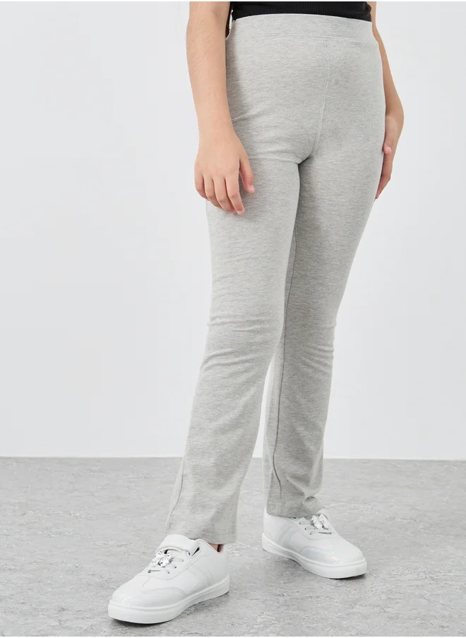 ستايلي Styli Girls Grey Solid Elasticated Waistband Flared Leggings