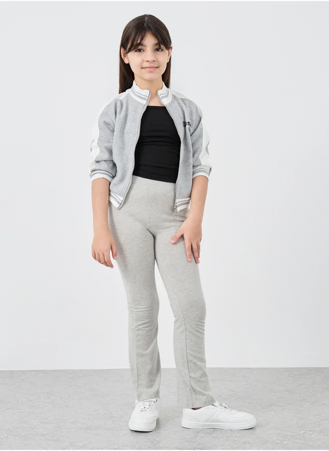 ستايلي Styli Girls Grey Solid Elasticated Waistband Flared Leggings