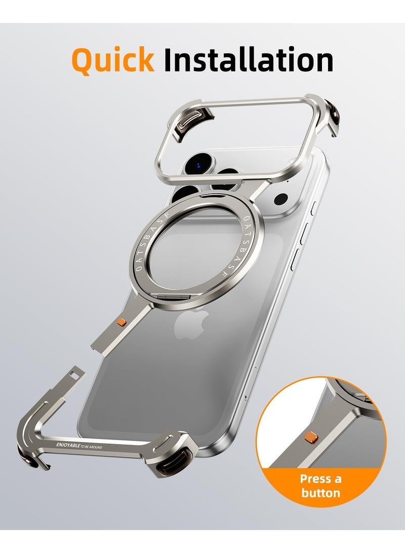 أوتس باسف جراب مغناطيسي لهاتف iPhone 18 Pro Max، مزود بحامل قابل للدوران بزاوية 360 درجة، وإطار معدني من الألومنيوم بتصميم مفتوح (بدون ظهر). - Image 5