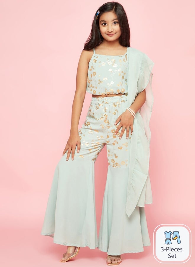 أيه كيه إس طقم بناتي من ثلاث قطع بلون أخضر بحري - Image 1