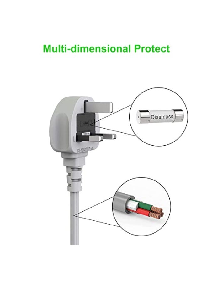 Power Extension Cord, 5 meter Power Strip has 2USB 1PD Type C & 3UK Power Socket, 13A Heavy Duty Extension Lead Surge Protection Extension Socket with safety shutter for Home, Office (5M-3PW-2USB-1PD) - Image 4