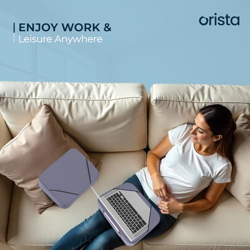 ORISTA™ Lite Lap Desk Pillow | 2 Years Warranty | Soft & Comfortable | Ideal for Laptop Reading & Gaming | Built-in Storage Pocket & Handle | Perfect for Bed, Sofa & Floor | Grayish Blue Mesh - Image 4