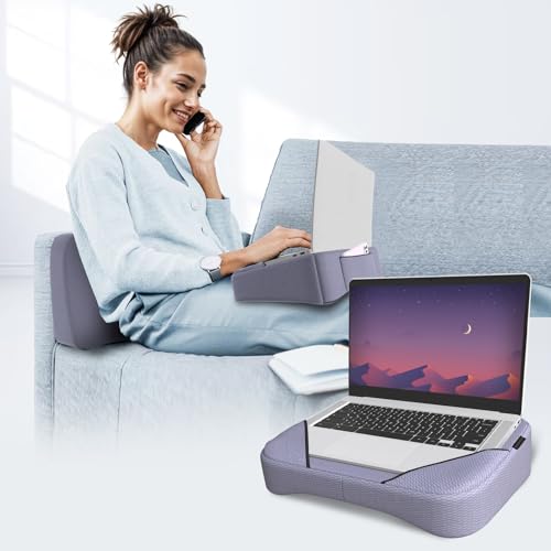 ORISTA™ Lite Lap Desk Pillow | 2 Years Warranty | Soft & Comfortable | Ideal for Laptop Reading & Gaming | Built-in Storage Pocket & Handle | Perfect for Bed, Sofa & Floor | Grayish Blue Mesh - Image 1