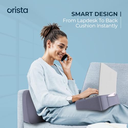 ORISTA™ Lite Lap Desk Pillow | 2 Years Warranty | Soft & Comfortable | Ideal for Laptop Reading & Gaming | Built-in Storage Pocket & Handle | Perfect for Bed, Sofa & Floor | Grayish Blue Mesh - Image 2