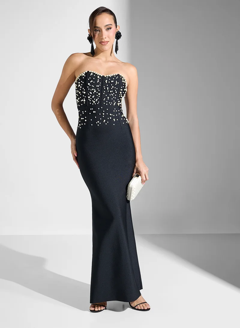Ginger Boutique Pearl Embellished Gown Dress