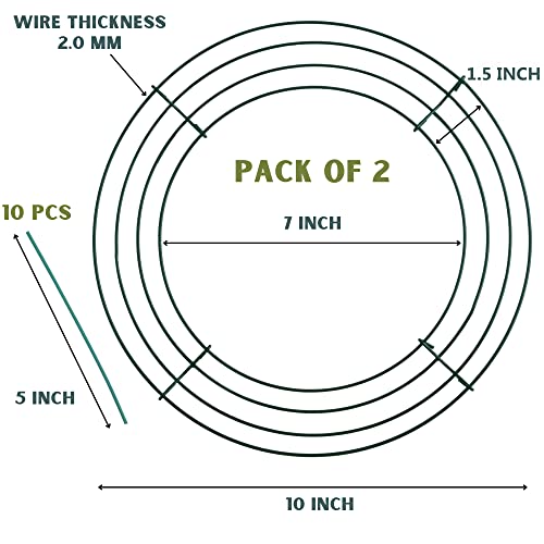 Upstout 2-Pack 10 Inch Wire Wreath Frame – Round Metal Wreath Form with Ring Design for DIY Crafts, Floral Projects, and Home Decor – Dark Green Wire Frame for Christmas Holiday & Weddings - Image 3
