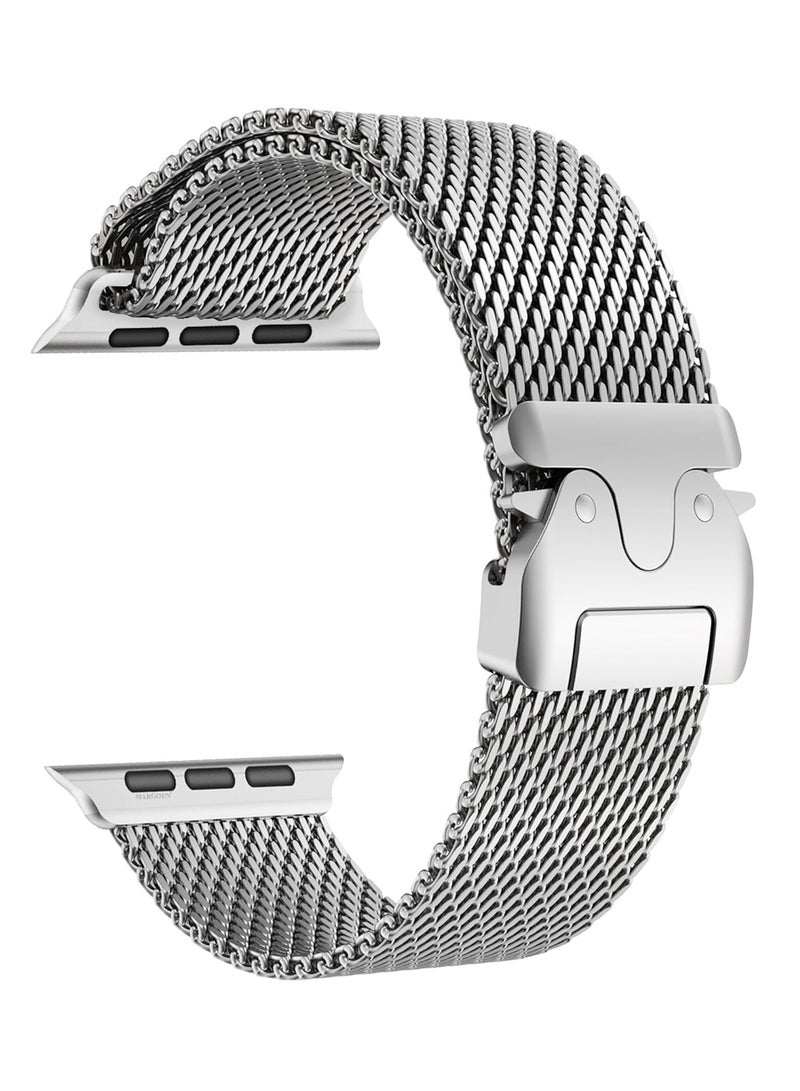 Milanese Loop for Apple Watch Band Ultra 2 Band Ultra 49mm 46mm 45mm 44mm, Parachute-Style Buckle Stainless Steel Mesh Metal Band for iWatch Series 10-1 SEÂ - Natural Titanium - Image 1