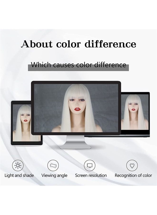 MISSQUEEN Long Platinum Blonde Wigs for Women Synthetic White Blonde Wig with Bangs Straight Platinum White Color Cosplay Wig for Halloween Party 30inch 