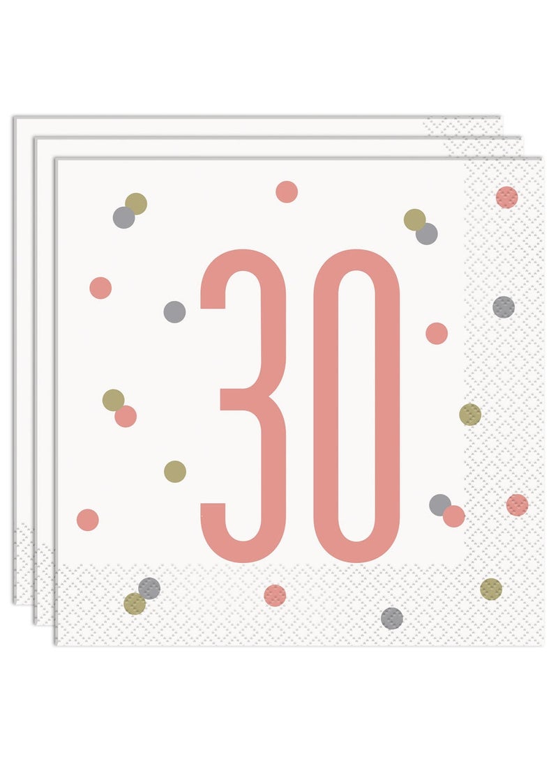 Unique 30 Years Birthday Anniversary Napkins White Pink Party 33cm 16-Pack