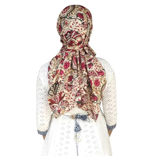 Switchon Scarf Hijab Mask Rayon Printed Fancy Scarf For Women Size Adjustable -Hook Loop Tape (Multicolor_Red), For Female - Image 3