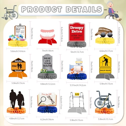 Yavxzvbw 12Pcs Over The Hill 50th Birthday Decorations Honeycomb Centerpieces Over The Hill Birthday Decorations Old People Gag Gifts for Old Man Birthday Decorations - Image 5