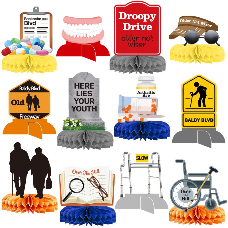 Yavxzvbw 12Pcs Over The Hill 50th Birthday Decorations Honeycomb Centerpieces Over The Hill Birthday Decorations Old People Gag Gifts for Old Man Birthday Decorations - Image 3