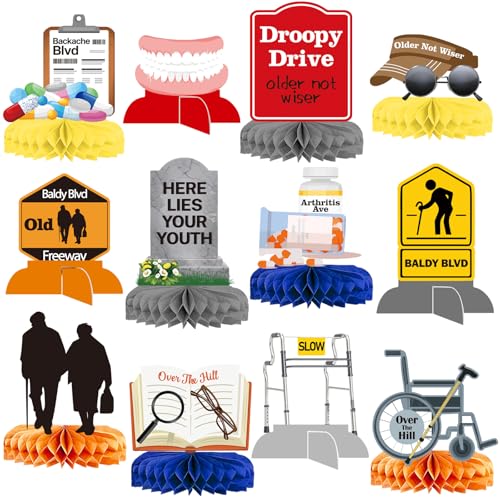 Yavxzvbw 12Pcs Over The Hill 50th Birthday Decorations Honeycomb Centerpieces Over The Hill Birthday Decorations Old People Gag Gifts for Old Man Birthday Decorations - Image 1