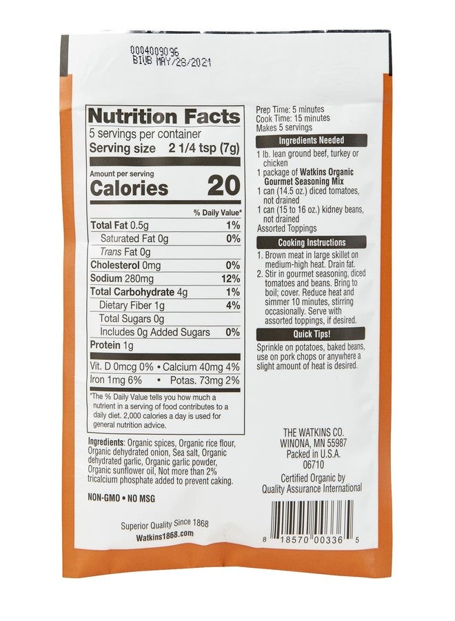 Watkins Organic Chili Gourmet Seasoning Mix, 1.25 oz. Packets (Pack of 12) - Image 3
