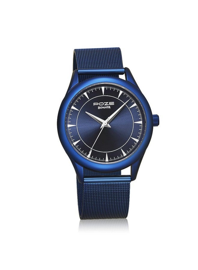 سوناتا ساعة سوناتا بوز كوارتز أنالوج بمينا زرقاء وسوار من الفولاذ المقاوم للصدأ للرجال - SP70020QM01W - Image 1
